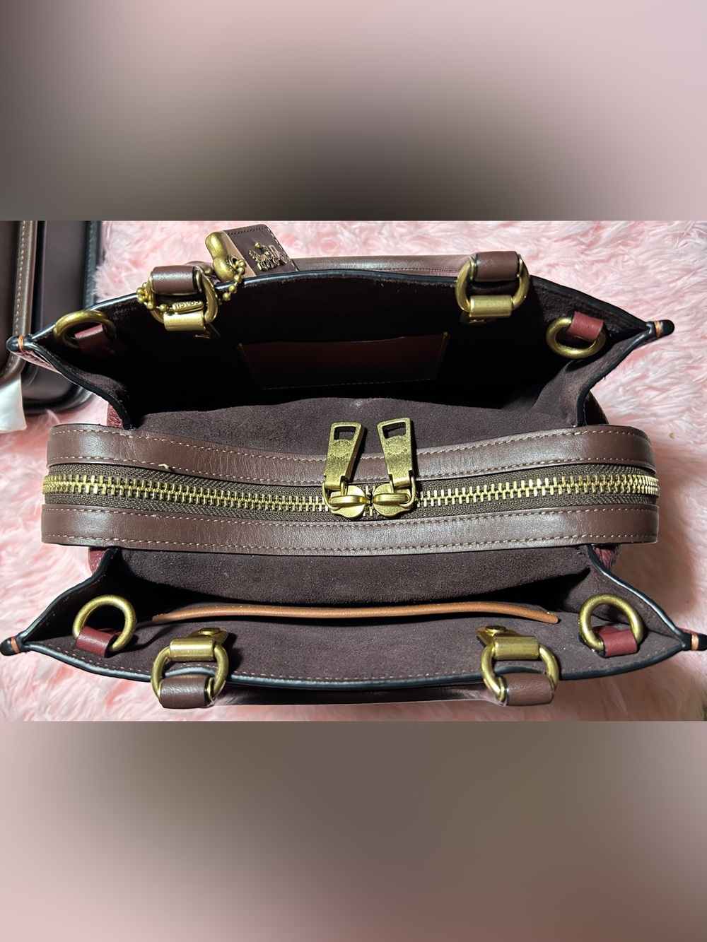 Coach Pebbled Leather Rogue 25 in Brick Red/Colorblock - Picture 6 of 11